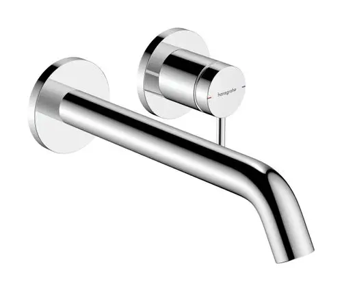 Wandmontierter Einhebel-Waschtischmischer aus Chrom von Hansgrohe mit einem Auslauf und Steuerungselement. Design für Unterputzinstallation.